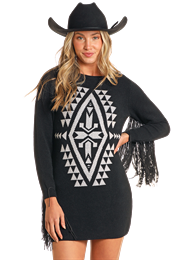 BWD2R04484 WOMEN'S ROCK &amp; ROLL SWEATER DRESS W/ AZTEC PRINT