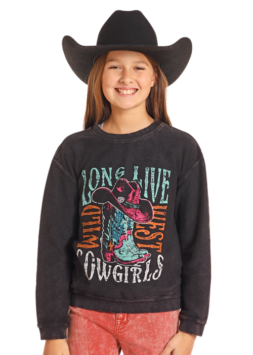 BG91T04987 GIRL&#39;S ROCK &amp; ROLL &quot;LONG LIVE COWGIRLS&quot; GRAPHIC PULLOVER