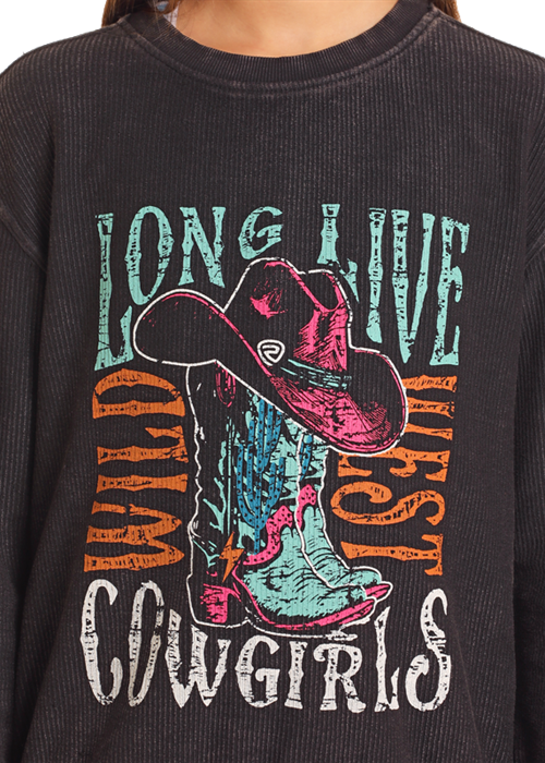 BG91T04987 GIRL'S ROCK &amp; ROLL "LONG LIVE COWGIRLS" GRAPHIC PULLOVER