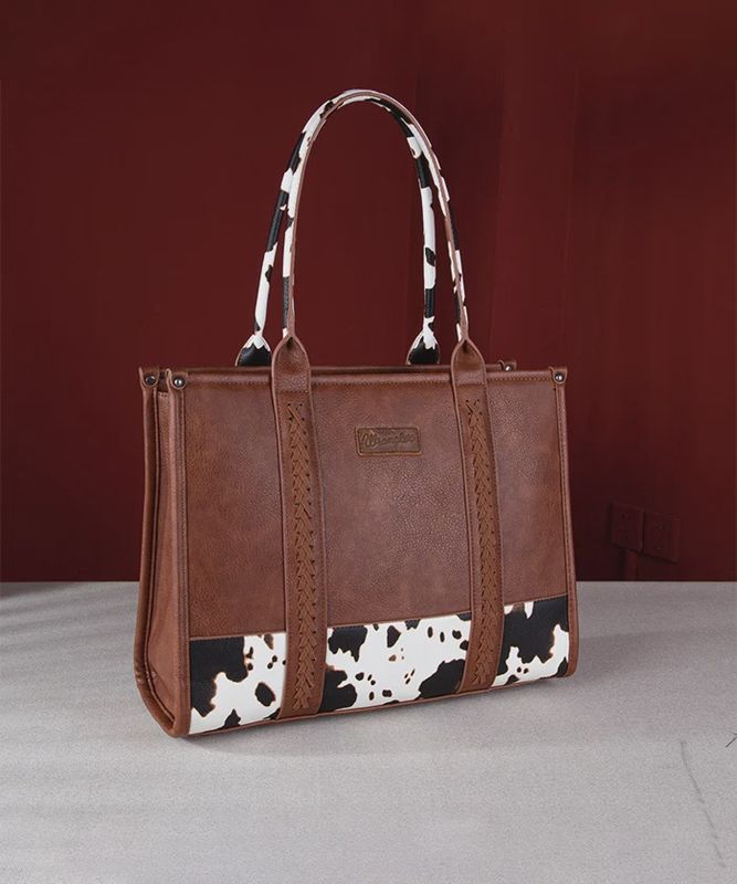 WG102G-8119 WRANGLER COW PRINT CONCEALED CARRY WIDE TOTE