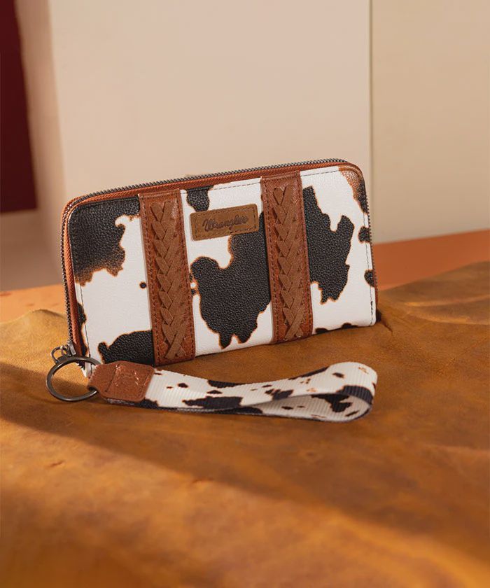 WG133-W006 WRANGLER COW PRINT WALLET - BROWN