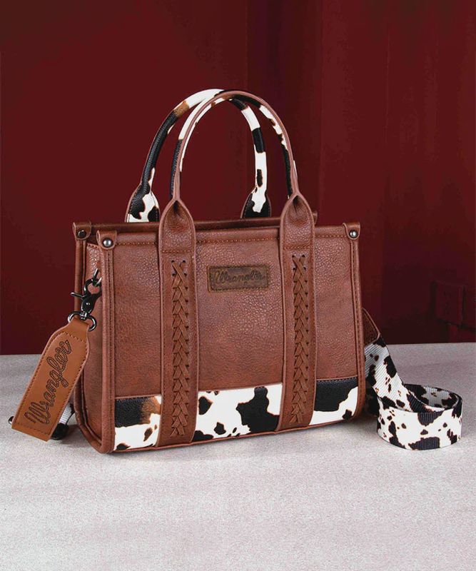WG102-8120S WRANGLER COW PRINT BROWN CONCEALED CARRY TOTE/CROSSBODY