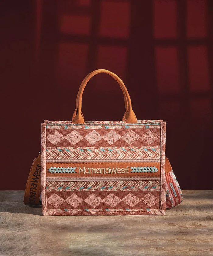 MW01G-8120S MONTANA WEST BOHO ETHNIC PRINT CONCEALED CARRY TOTE / CROSSBODY - BROWN