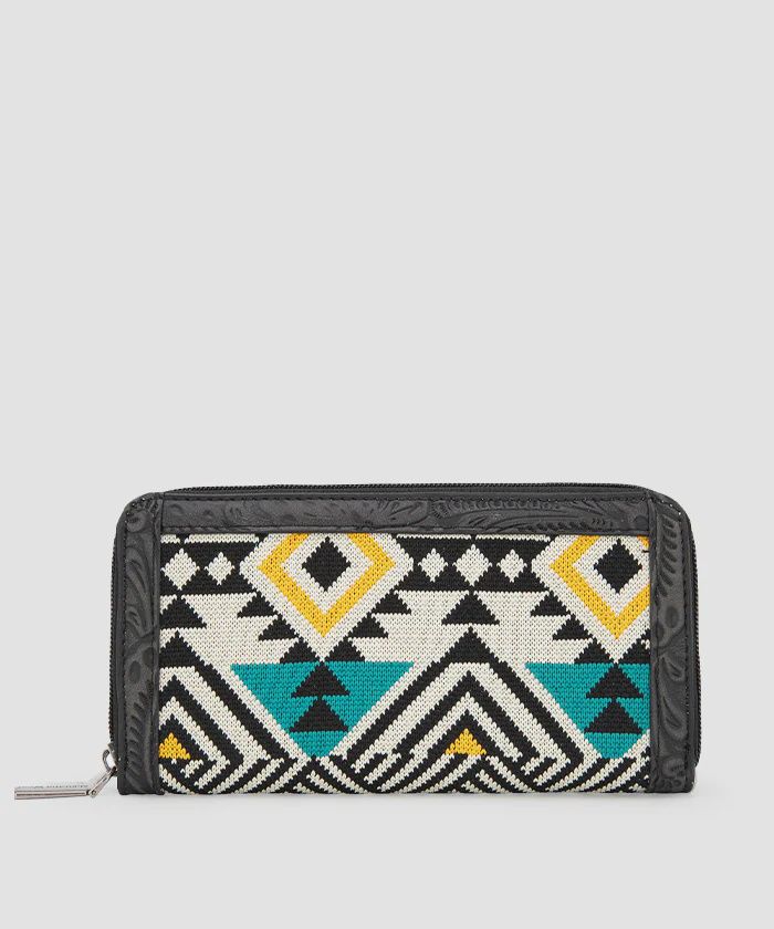 MW1292-W022BK MONTANA WEST TAPESTRY AZTEC COLLECTION WALLET - BLACK