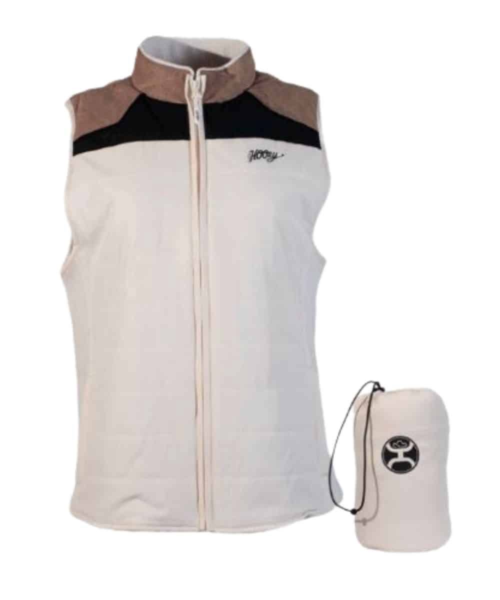 HV098TNCR WOMEN&#39;S HOOEY PACKABLE VEST - CREAM BODY FULL ZIP WITH TA / BLACK YOKE &amp; BAG