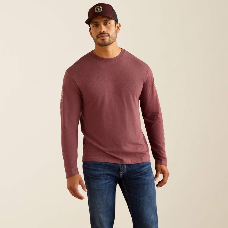 10054194 MEN&#39;S ARIAT ELEVATED V2 LONG-SLEEVE T-SHIRT - BURGUNDY HEATHER