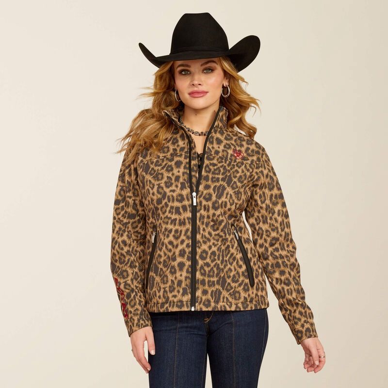 10053013 WOMEN&#39;S ARIAT NEW TEAM SOFTSHELL JACKET - LEOPARD PRINT
