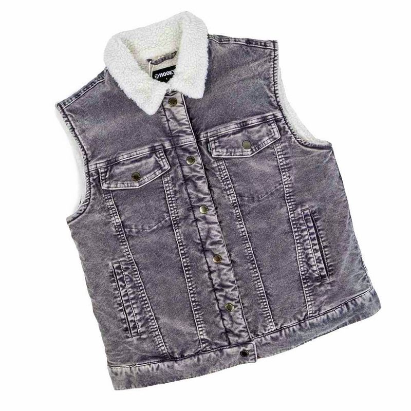 HV103LTPL LADIES HOOEY LIGHT PURPLE CORDUROY VEST WITH CREAM SHERPA LINING