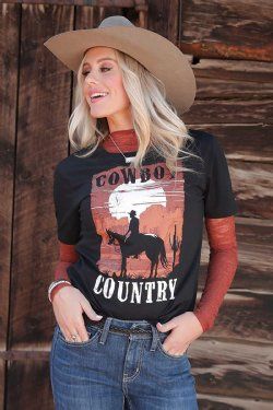 CTK7450010BLK WOMEN&#39;S CRUEL GIRL &quot;COWBOY COUNTRY&quot; GRAPHIC SHORT-SLEEVE TEE