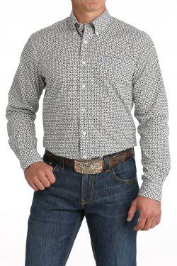 MTW1347108 MEN&#39;S CINCH WHITE PRINT MODERN FIT LONG-SLEEVE WESTERN SHIRT