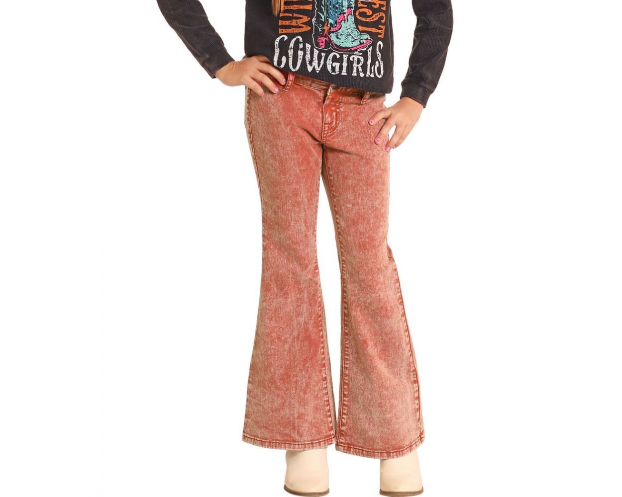 BG6PD04758 GIRL&#39;S ROCK &amp; ROLL RUST BUTTON FLARES