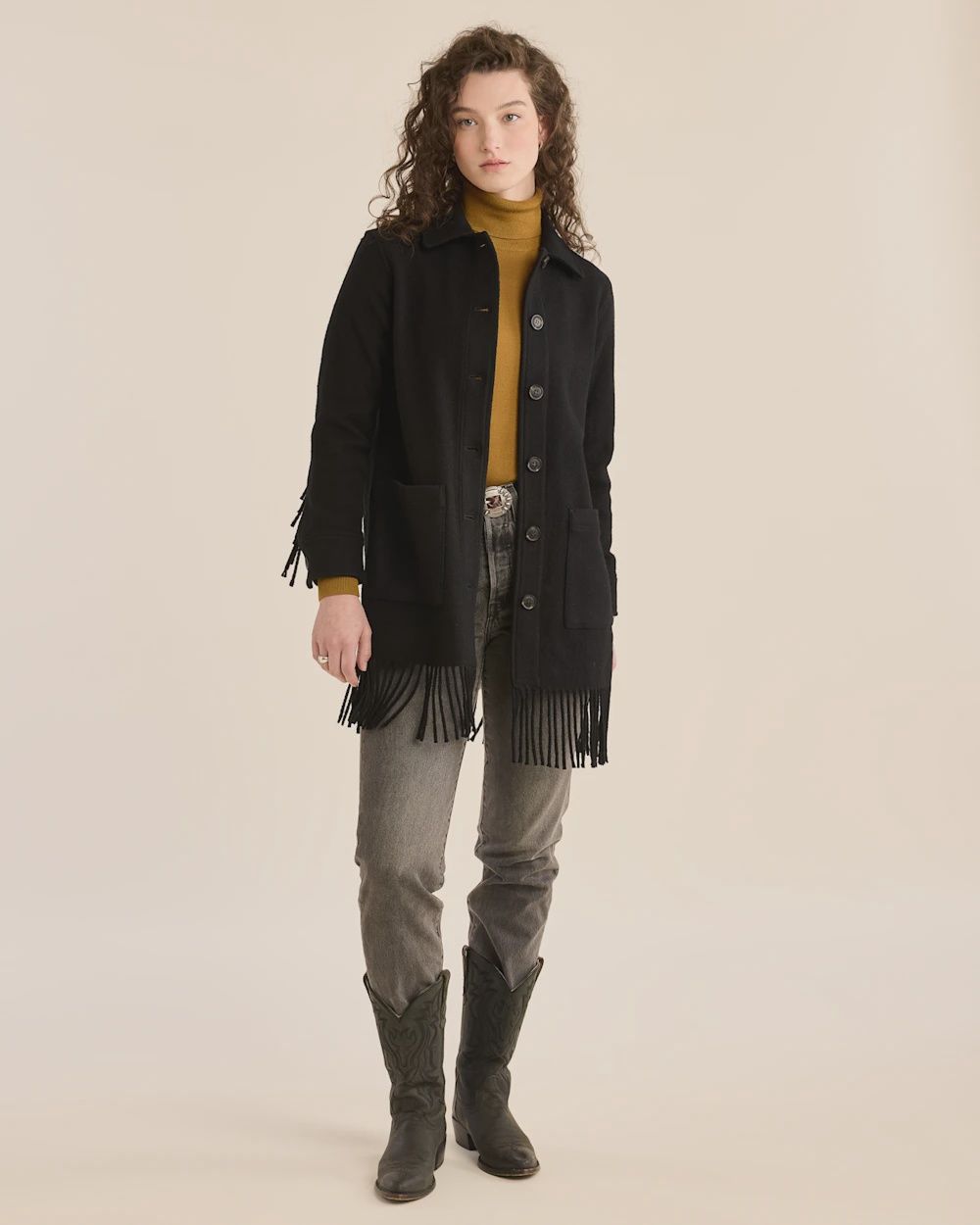 TF650 WOMEN&#39;S PENDLETON JOLENE BLACK WOOL FRINGE JACKET
