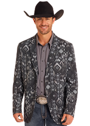 BM96C04963 MEN&#39;S ROCK &amp; ROLL BLACK AZTEC PRINTED BLAZER