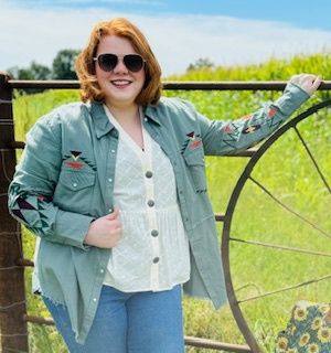 LW92T04674 WOMEN&#39;S ROCK &amp;  ROLL OLIVE EMBROIDERED SHACKET