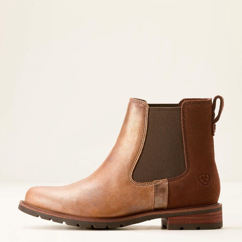 10053727 WOMEN'S 5.5" METALLIC PEARL / POLO BROWN ROUND TOE FASHION BOOT