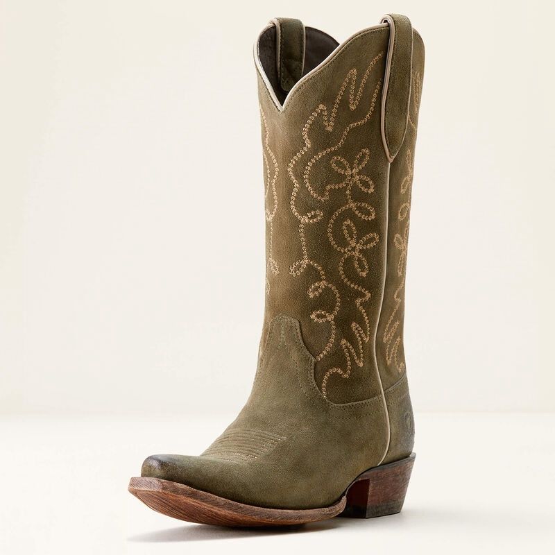 10053792 WOMEN&#39;S ARIAT 12&quot; JUKEBOX SOFT OLIVE SUEDE SNIP-TOE FASHION BOOT