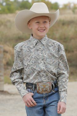 MTW7020098 BOY&#39;S CINCH GREEN PRINT PEARL SNAP LONG-SLEEVE WESTERN SHIRT