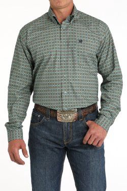 MTW1105812 MEN&#39;S CINCH GREEN PRINT LONG-SLEEVE BUTTON DOWN WESTERN SHIRT