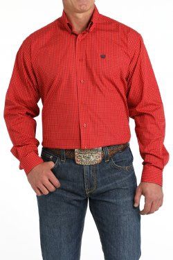 MTW1105801 MEN&#39;S CINCH RED PRINT WITH &quot;$$&quot; LONG-SLEEVE WESTERN SHIRT