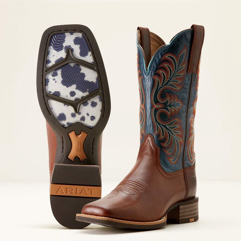 10053605 WOMEN&#39;S ARIAT 11&quot; GILLETTE VINTAGE CARAMEL &amp; ENDLESS SEA SQUARE-TOE WESTERN BOOT