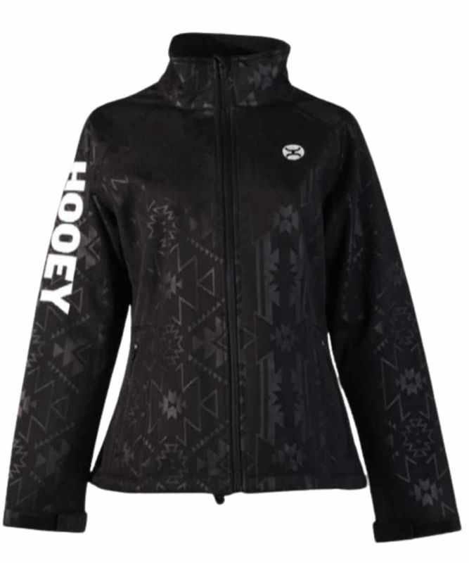 HJ111BKAZ LADIES HOOEY BLACK AZTEC PATTERN FULL ZIP SOFTSHELL JACKET