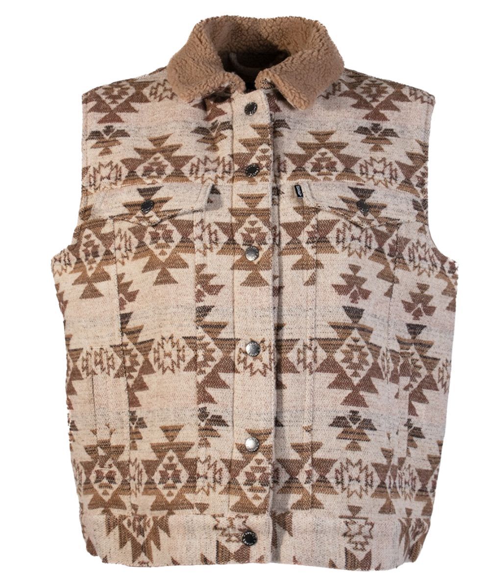 HV103CRTN LADIES HOOEY CREAM &amp; AZTEC BODY W/ TAN SHERPA LINING VEST