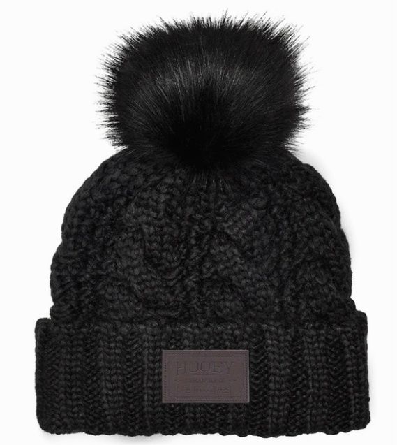 2055BK HOOEY BEANIE - BLACK WITH LEATHER PATCH