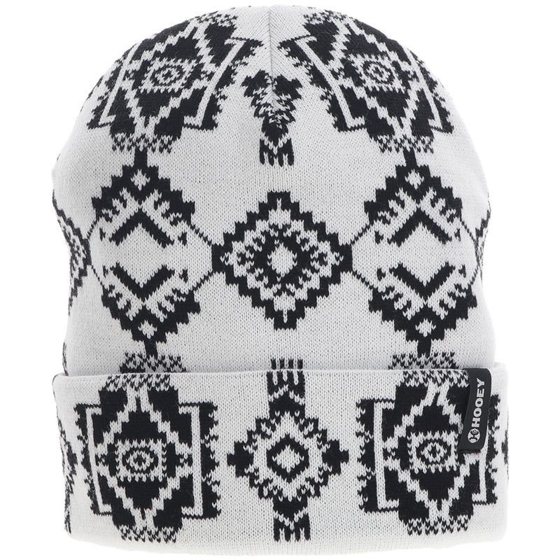 2056WHBK HOOEY BEANIE - WHITE W/ BLACK AZTEC PATTERN