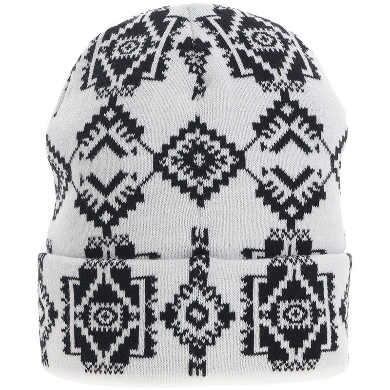 2056WHBK HOOEY BEANIE - WHITE W/ BLACK AZTEC PATTERN