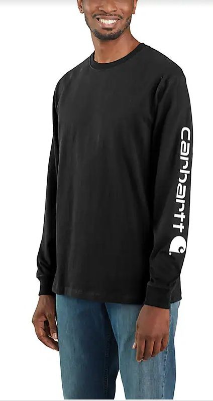 K231 BLK MEN&#39;S CARHARTT LOOSE FIT HEAVYWEIGHT LONG-SLEEVE LOGO SLEEVE GRAPHIC T-SHIRT