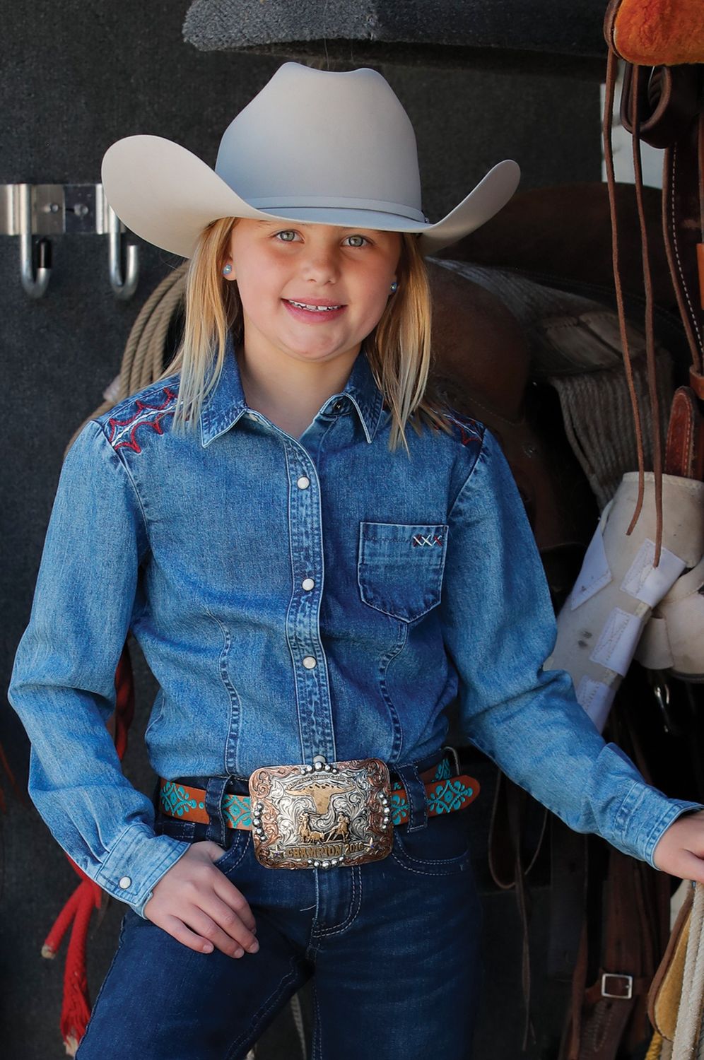 CTW8980001 GIRL&#39;S CRUEL GIRL LONG-SLEEVE DENIM SHIRT W/ EMBROIDERY