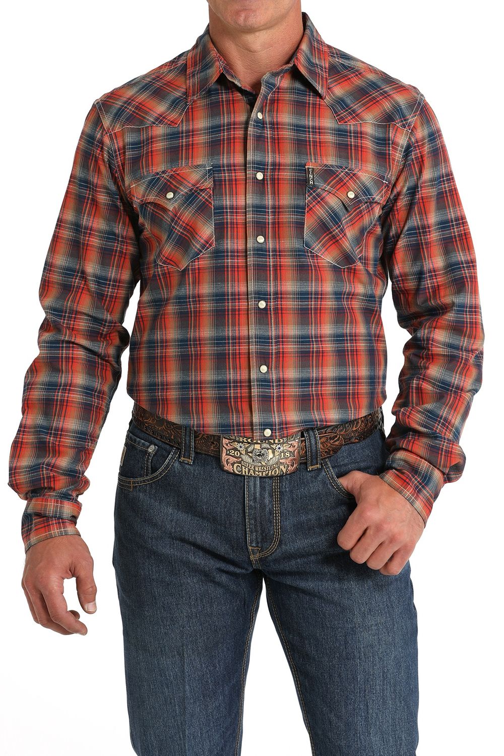 MTW1303079 MEN&#39;S CINCH RED PLAID LONG-SLEEVE WESTERN SHIRT