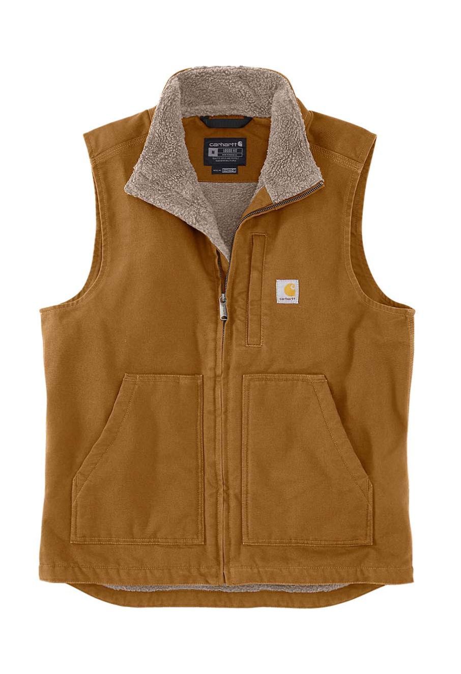 104277-BRN MEN&#39;S CARHARTTLOOSE FIT WASHED DUCK SHERPA-LINED MOCK-NECK VEST