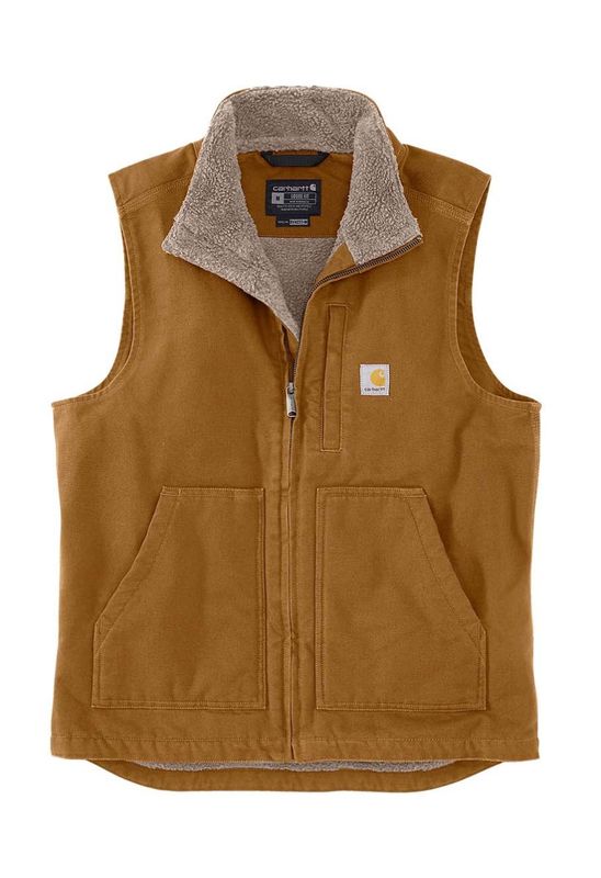 104277-BRN MEN&#39;S CARHARTTLOOSE FIT WASHED DUCK SHERPA-LINED MOCK-NECK VEST