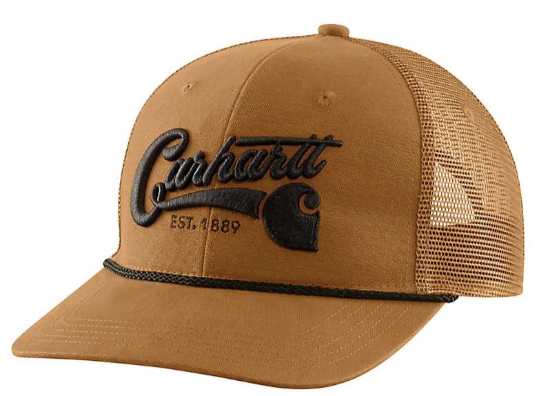 106344 BRN MEN&#39;S CARHARTT CANVAS MESH BACK SCRIPT CAP