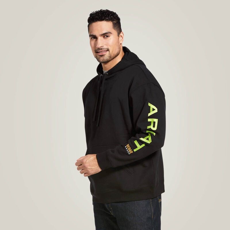 10032993 MEN&#39;S ARIAT REBAR GRAPHIC HOODIE - BLACK/LIME