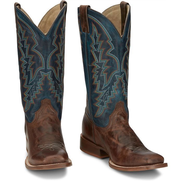TL3035 MEN&#39;S TONY LAMA 13&quot; NAVY COWHIDE SHAFT / CAMARILLO BROWN GOAT SQUARE-TOE WESTERN BOOT