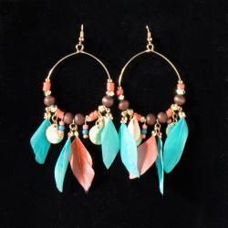 D460014597 BLAZIN&#39; ROXX FEATHERS &amp; BEADS HOOPS EARRINGS