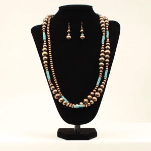 30919 BLAZIN&#39; ROXX COPPER NAVAJO PEARL &amp; TURQUOISE BEADS JEWELRY SET