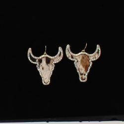 D460013305 SILVER STRIKE LONGHORN EARRINGS WITH CALF HAIR &amp; CRYSTALS