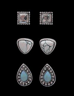 DE021SBTQ SILVER STRIKE 3 PAIR STUD WESTERN EARRINGS
