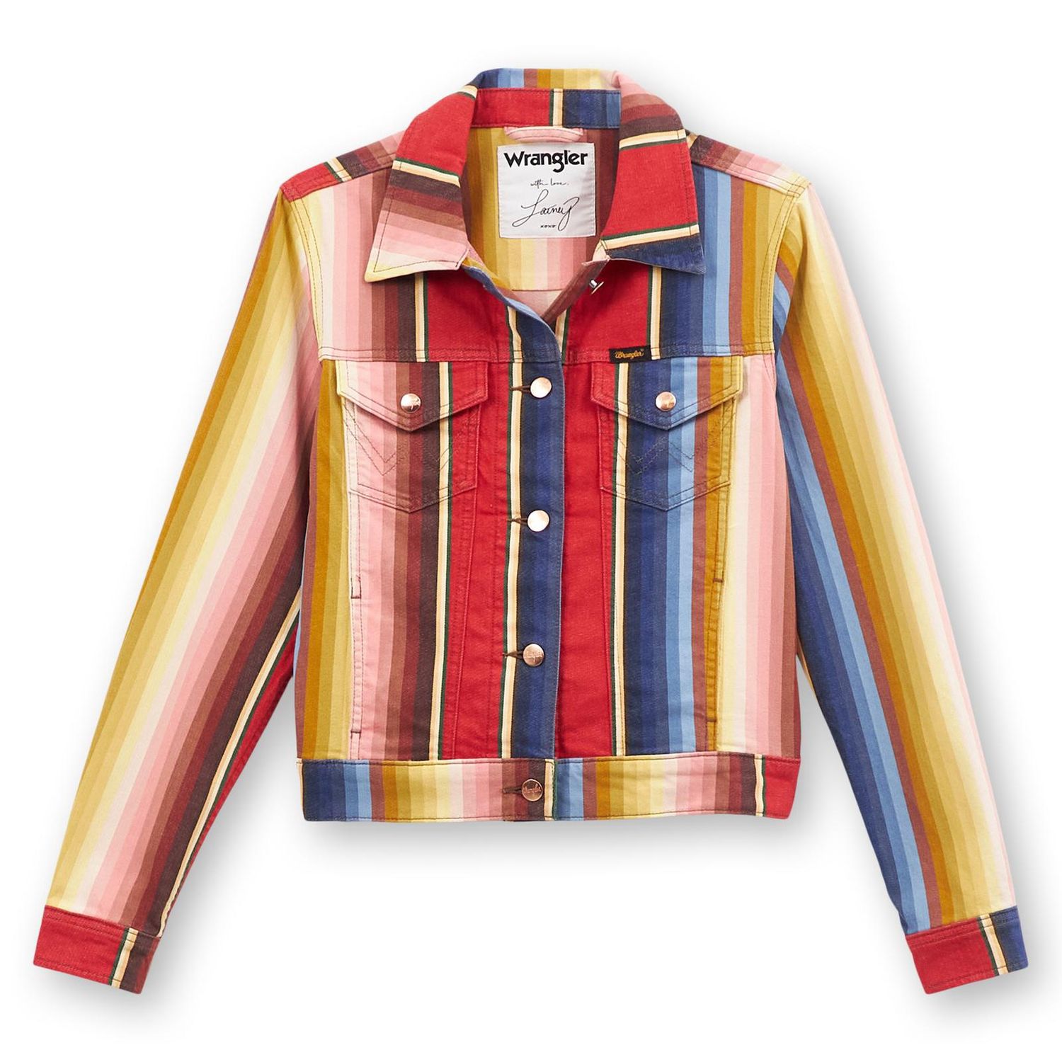 112360690 WOMEN&#39;S WRANGLER X LAINEY WILSON TRUCKER JACKET - RODEO BEN STRIPE