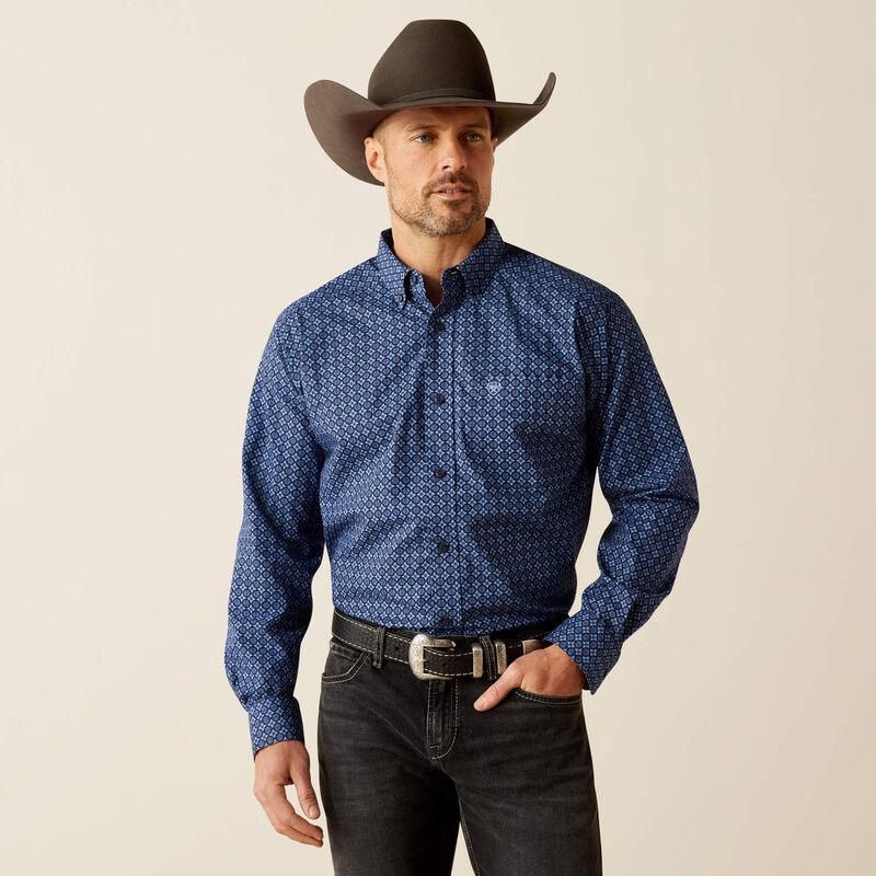 10052614 MEN&#39;S ARIAT DARK BLUE TALON LONG-SLEEVE WESTERN SHIRT