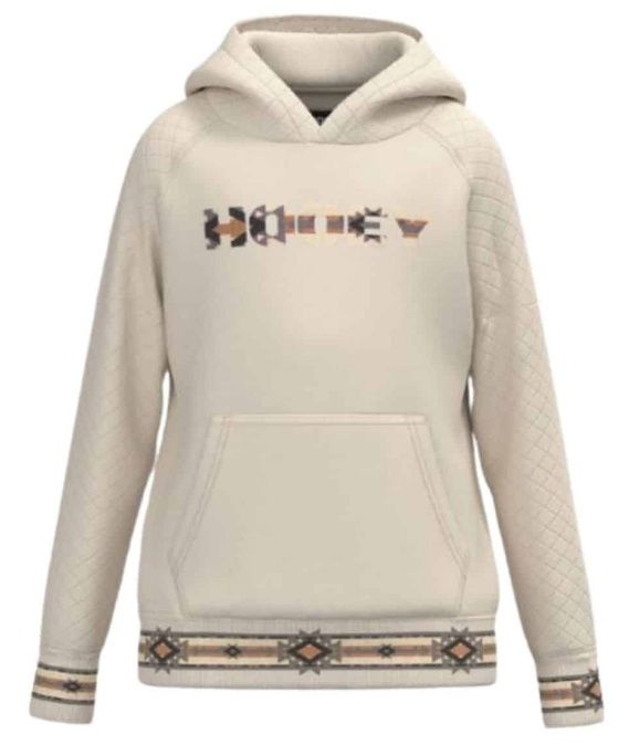 HH1256CR LADIES HOOEY CREAM W/ QUILED PATTERN ON SLEEVE &amp; HOOD W/ HOOEY LOGO ACROSS CHEST - LEGENDARY HOODY