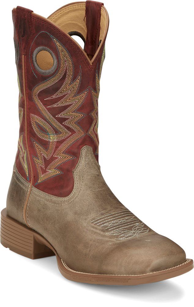 UN7151 MEN&#39;S JUSTIN UNTAMED COLLECTION 11&quot; RED GOAT SHAFT &amp; GREY GOAT WIDE SQUARE-TOE WESTERN BOOT