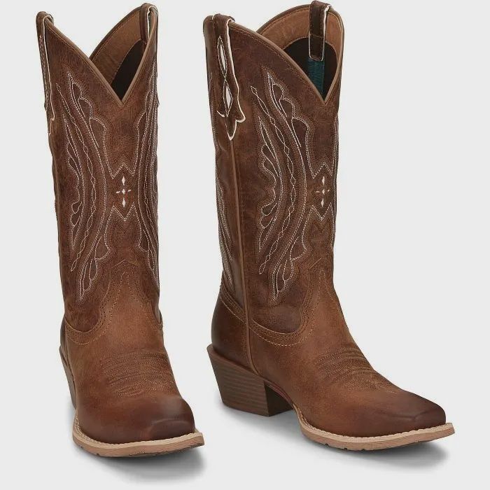 l2962 WOMEN&#39;S JUSTIN 12&quot; REIN WAXY TAN WATER BUFFALO WIDE SQUARE-TOE WESTERN BOOT