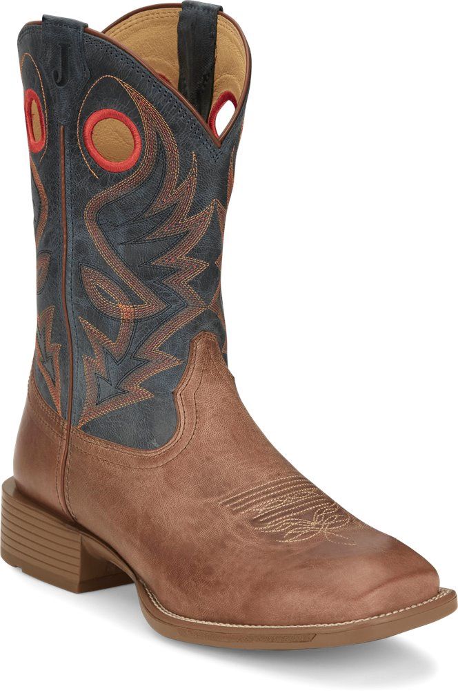 UN7152 MEN&#39;S JUSTIN 11&quot; BLUE GOAT SHAFT &amp; TAN SQUARE-TOE WESTERN BOOT