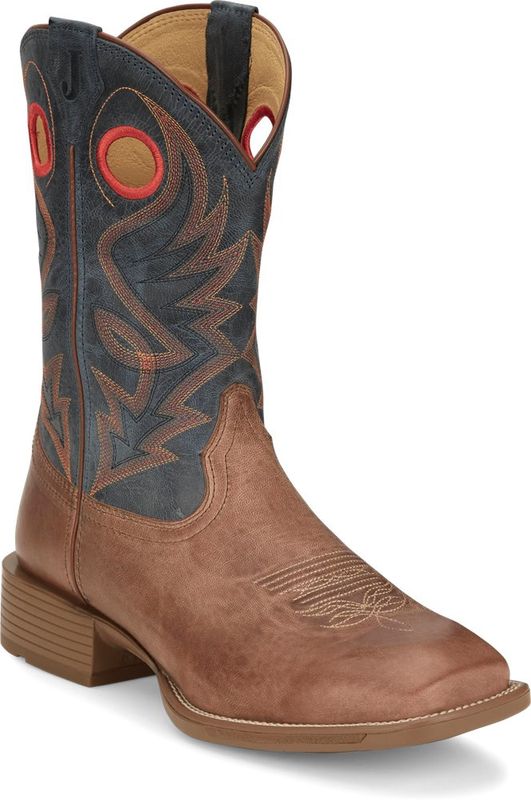 UN7152 MEN&#39;S JUSTIN 11&quot; BLUE GOAT SHAFT &amp; TAN SQUARE-TOE WESTERN BOOT