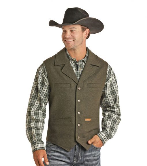 98_1176 MEN&#39;S POWDER RIVER SOLID MONTANA VEST - OLIVE