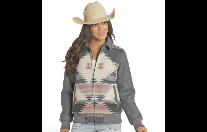 DW92C04124 WOMEN&#39;S POWDER RIVER AZTEC WOOL BOMBER JACKET